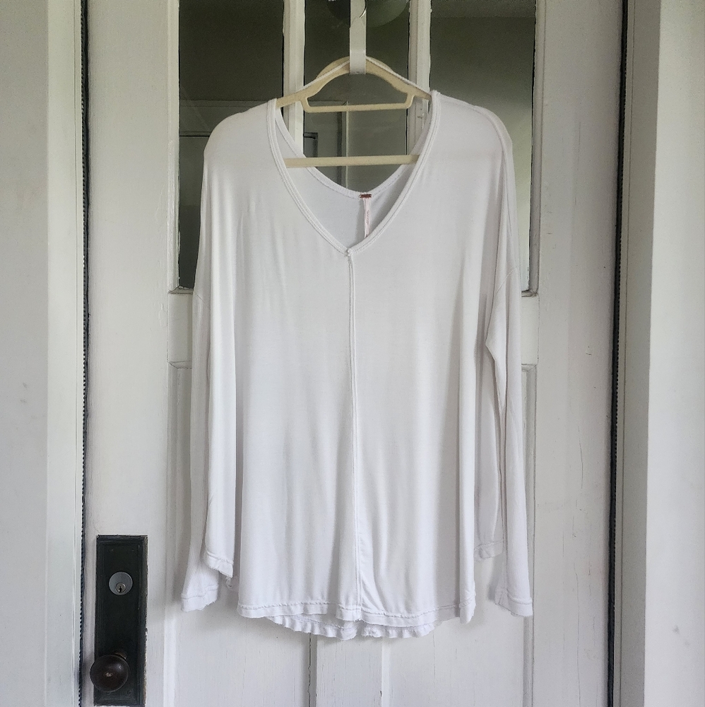 Free People White Flowy Long Sleeve Blouse